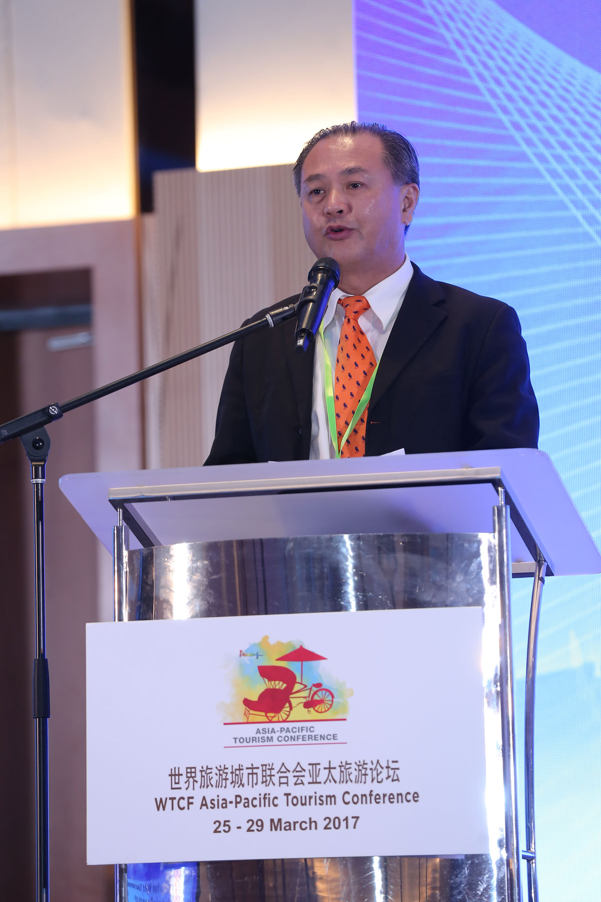 Mr. Danny Law, Committee Chairman of WTCF Asia-Pacific Tourism Conference, Delivering a Speech During the Opening Ceremony